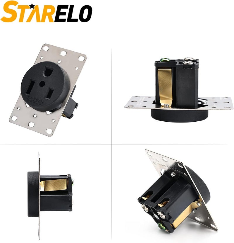 STARELO Flush Mounting Receptacle NEMA 6-50R, 50A 250V 2 Pole 3 Wire Grounding Straight Blade, Heavy Duty Industrial Grade Power Receptacle (6-50R) - Image 2