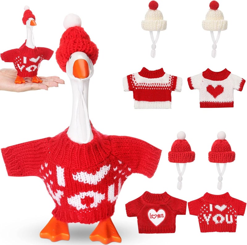 SilTriangle 4 Set Valentine's 7 Inch Mini Desk Goose Outfits Magnetic Silly Goose Statue Romantic Valentine Knitted Costume for Magnetic Duck Statue Table Desk Key Holder Decor - Image 1