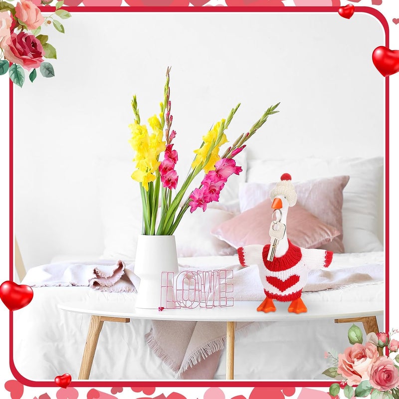 SilTriangle 4 Set Valentine's 7 Inch Mini Desk Goose Outfits Magnetic Silly Goose Statue Romantic Valentine Knitted Costume for Magnetic Duck Statue Table Desk Key Holder Decor - Image 5