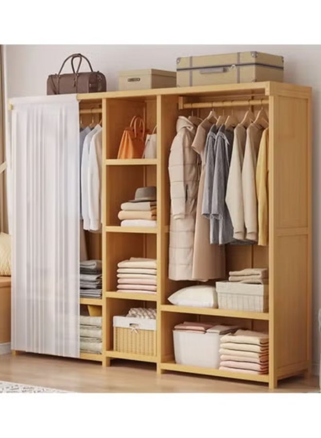 keke Bedroom Coat Rack Home Wardrobe Light Luxury Two Side Cloth Hanging Light Brown With Multiple Shelves 162*42*160cm - Image 1