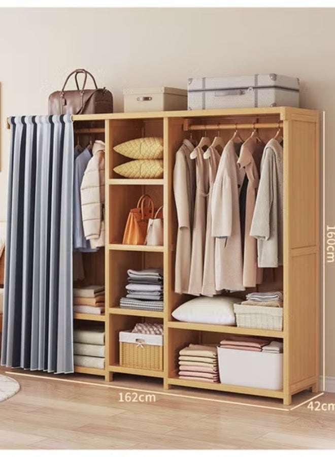 keke Bedroom Coat Rack Home Wardrobe Light Luxury Two Side Cloth Hanging Light Brown With Multiple Shelves 162*42*160cm - Image 2