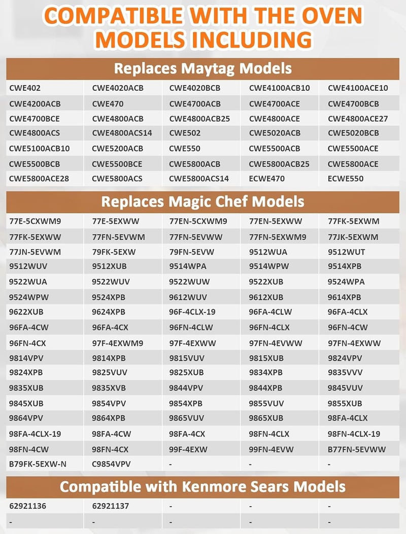 Eagleggo Y04000066 Oven Heating Element Replacement Parts fit for Maytag Range Models CWE4020ACB, CWE4020BCB, CWE4100ACB10, CWE4100ACE10, CWE4200ACB, CWE4200ACB, CWE470 Bake Element - Image 5