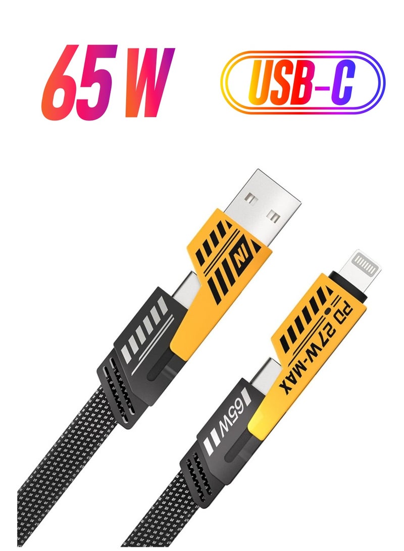 Versatile 4-in-1 Braided Charging Cable - 65W USB-C & USB-A Multi-Device Fast Charger - Image 1