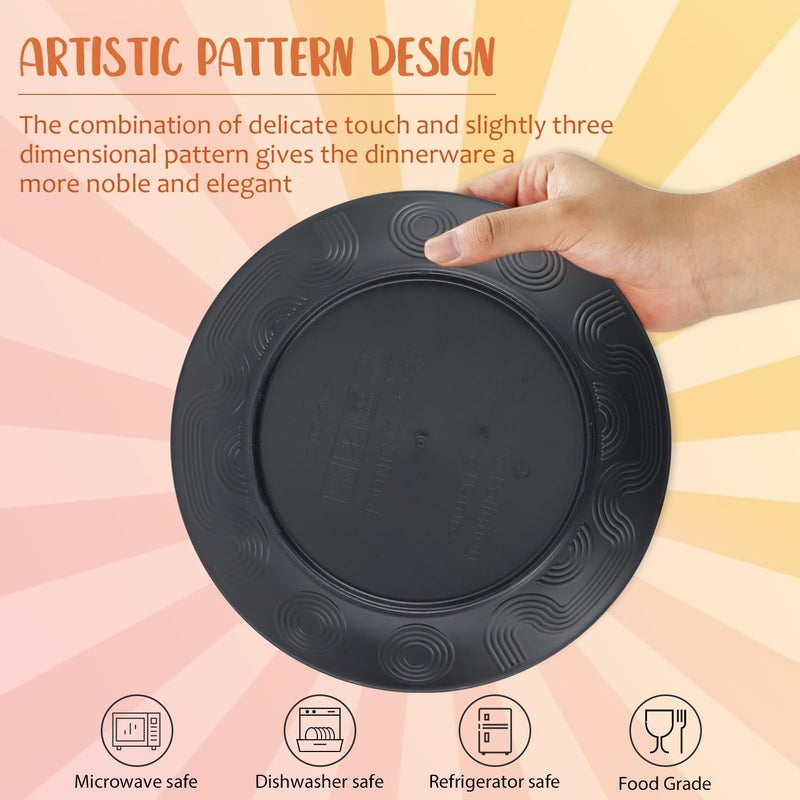 Perlapoc Kitchen Wheat Straw Dinnerware Set 40 PCS Dishes Sets for 8 Plastic Plates Reusable Dinner Plates Cereal Bowls Small Cups Dishwasher & Microwave Safe Unbreakable Dish Set for Picnic RV-Black - Image 3