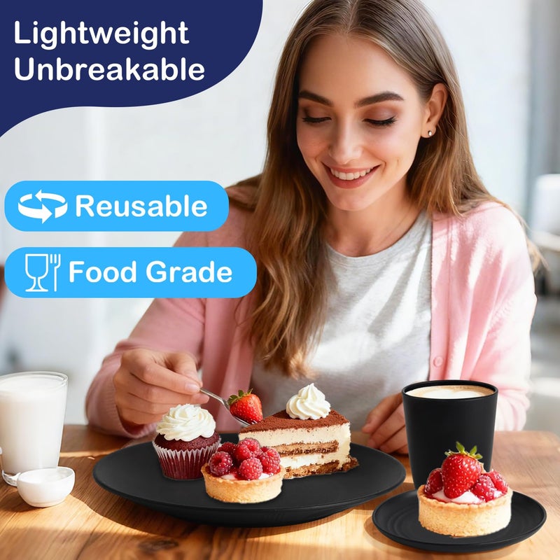 Perlapoc Kitchen Wheat Straw Dinnerware Set 40 PCS Dishes Sets for 8 Plastic Plates Reusable Dinner Plates Cereal Bowls Small Cups Dishwasher & Microwave Safe Unbreakable Dish Set for Picnic RV-Black - Image 5
