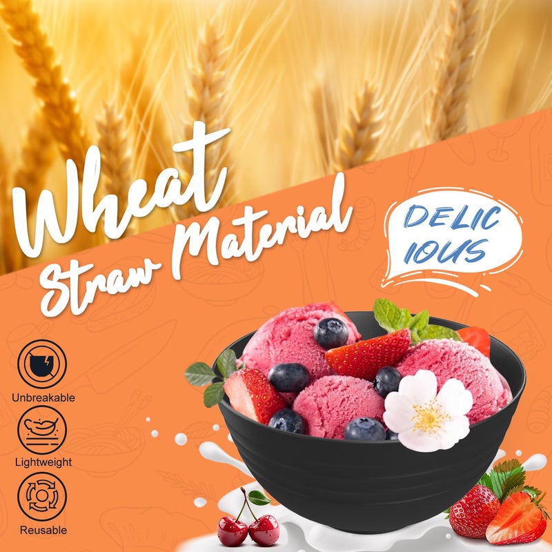 Perlapoc Kitchen Wheat Straw Dinnerware Set 40 PCS Dishes Sets for 8 Plastic Plates Reusable Dinner Plates Cereal Bowls Small Cups Dishwasher & Microwave Safe Unbreakable Dish Set for Picnic RV-Black - Image 4