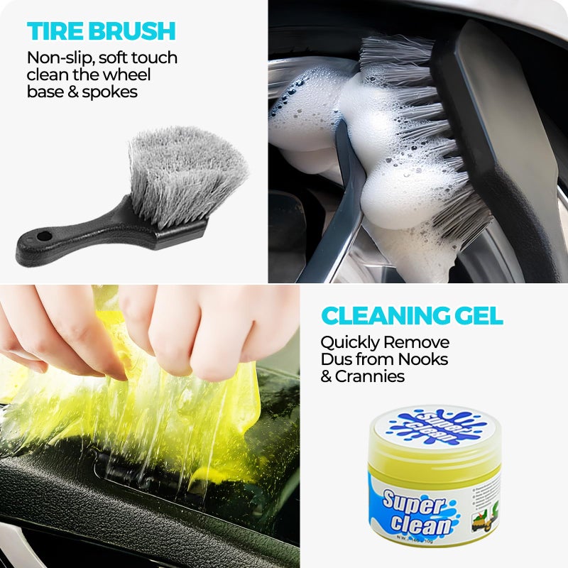 ALFLOD 30Pcs Car Detailing Kit, Car Detailing Brush Set, Car Wash Cleaning Kit, Car Dusters Extendable Handle Cleaning Exterior, Car Cleaning Gel, Car Cleaning Tools Kit for Interior, Exterior, Wheels - Image 4