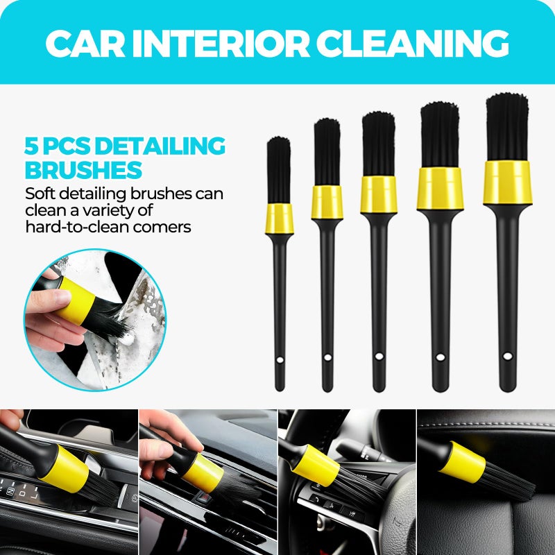 ALFLOD 30Pcs Car Detailing Kit, Car Detailing Brush Set, Car Wash Cleaning Kit, Car Dusters Extendable Handle Cleaning Exterior, Car Cleaning Gel, Car Cleaning Tools Kit for Interior, Exterior, Wheels - Image 5