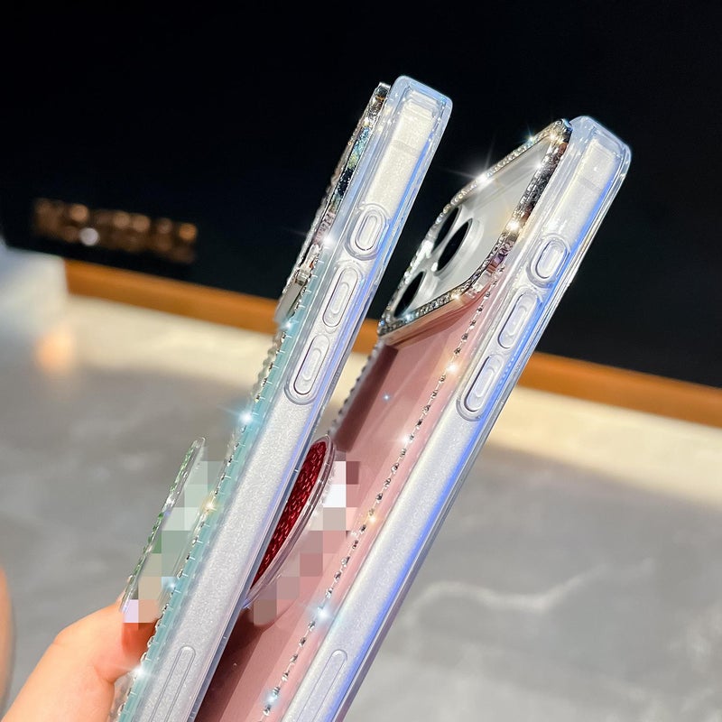 erorex For iPhone 17 Pro Max Diamond Glitter Diamond Round Holder Phone Case(Transparent) - Image 5