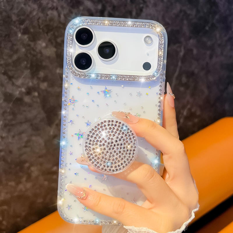 erorex For iPhone 17 Pro Max Diamond Glitter Diamond Round Holder Phone Case(Transparent) - Image 4