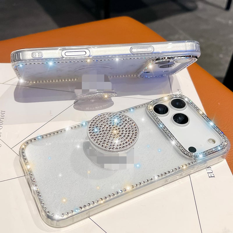 erorex For iPhone 17 Pro Max Diamond Glitter Diamond Round Holder Phone Case(Transparent) - Image 2