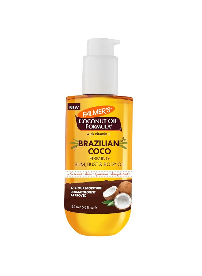 PALMER'S Coconut Oil Formula Brazilian Coco Firming Body Oil with Vitamin E, 6.5 Fl Oz, Helps with Skin Tightening & Firming of Bum, Bust & Belly, Provides 48Hr Moisture, Dermatologist Approved - Image 1