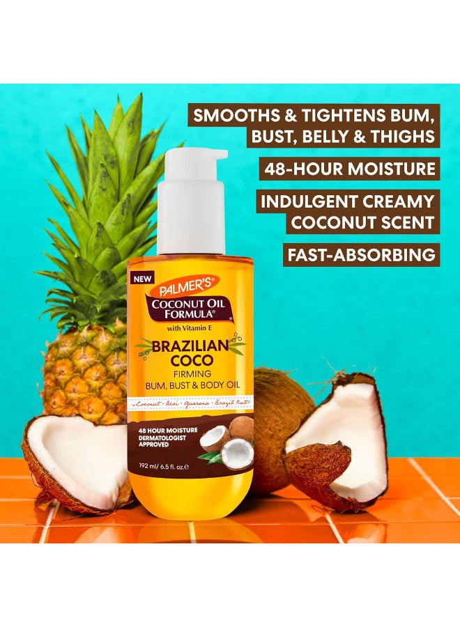 PALMER'S Coconut Oil Formula Brazilian Coco Firming Body Oil with Vitamin E, 6.5 Fl Oz, Helps with Skin Tightening & Firming of Bum, Bust & Belly, Provides 48Hr Moisture, Dermatologist Approved - Image 2
