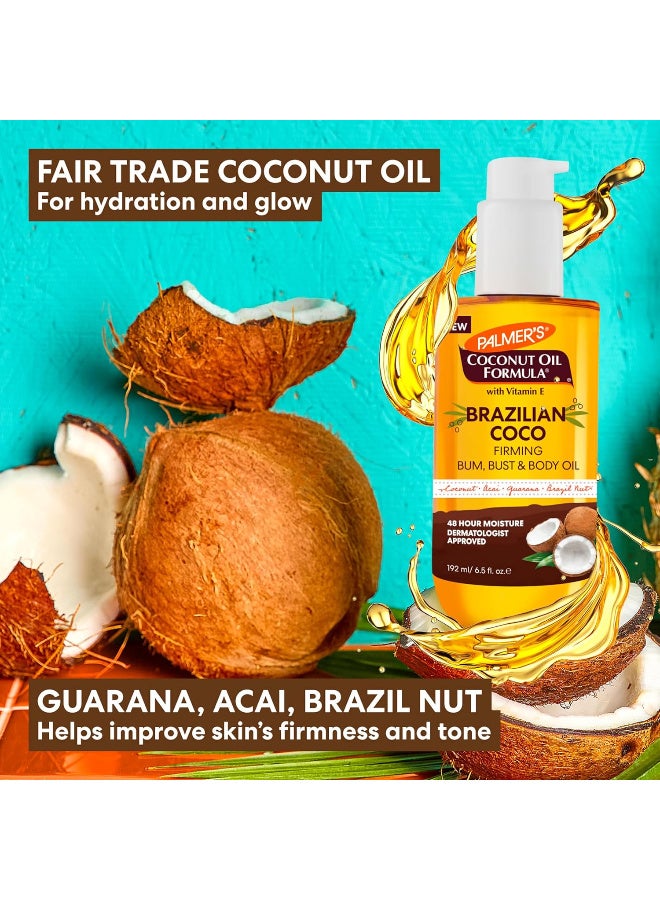PALMER'S Coconut Oil Formula Brazilian Coco Firming Body Oil with Vitamin E, 6.5 Fl Oz, Helps with Skin Tightening & Firming of Bum, Bust & Belly, Provides 48Hr Moisture, Dermatologist Approved - Image 3