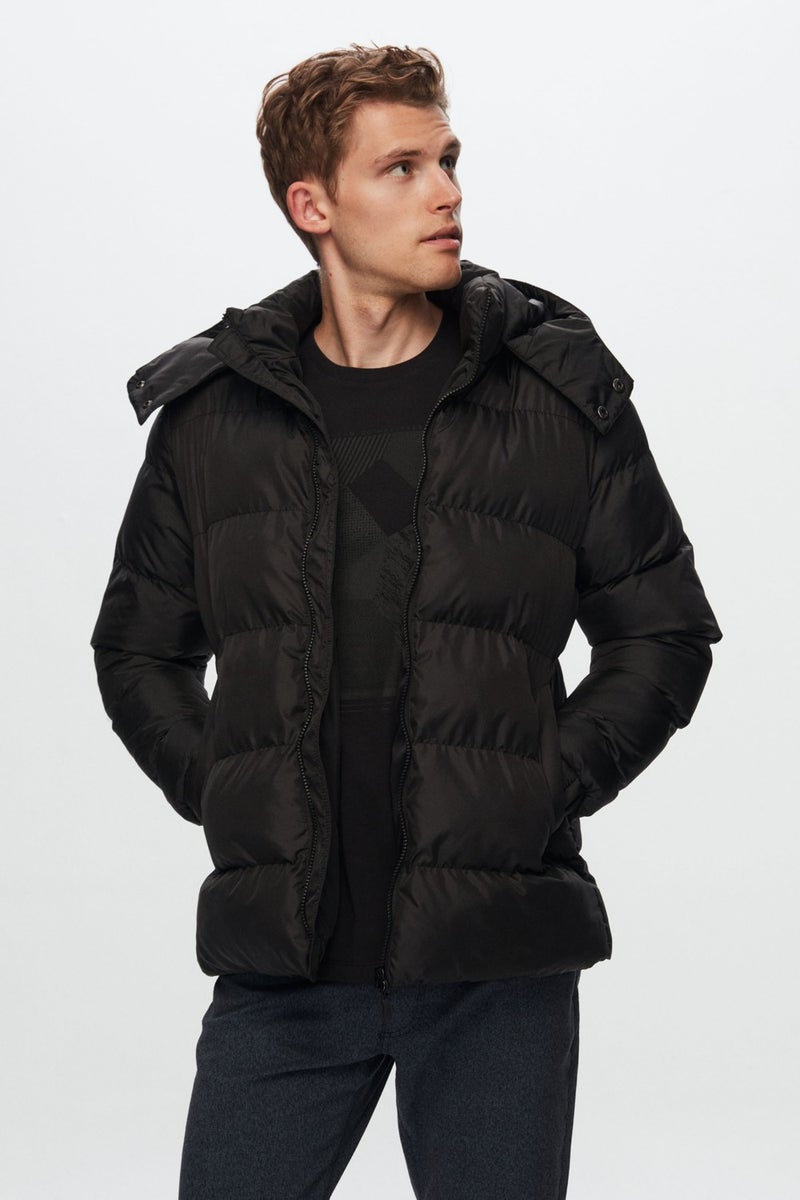 D'S DAMAT Regular Fit Black Windproof Dense Fiber Filled Warm Removable Hooded Winter Coat 1HF07ORT09020  - Image 2