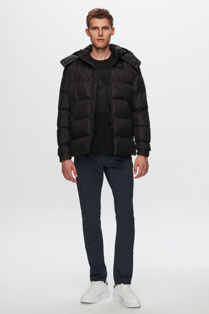 D'S DAMAT Regular Fit Black Windproof Dense Fiber Filled Warm Removable Hooded Winter Coat 1HF07ORT09020  - Image 4