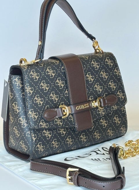 Guess Women's Signature Monogram Flap Satchel with Strap