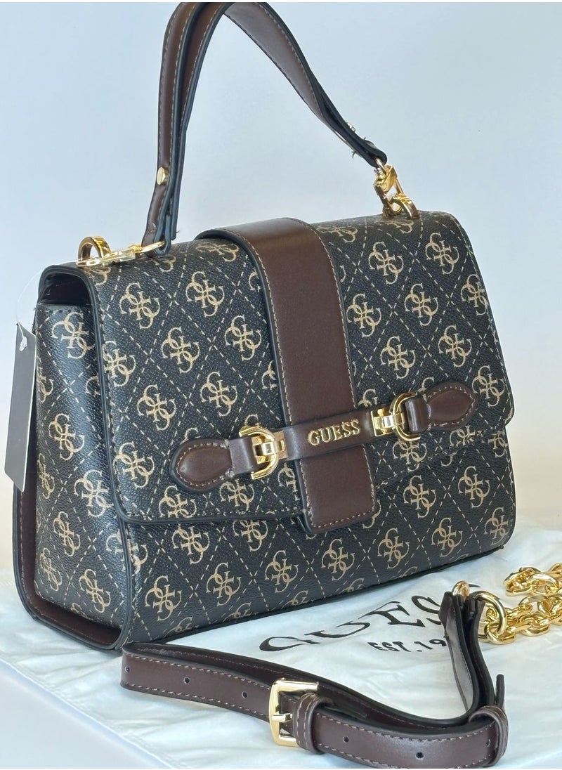 GUESS - Guess Women's Signature Monogram Flap Satchel with Strap - Image 1