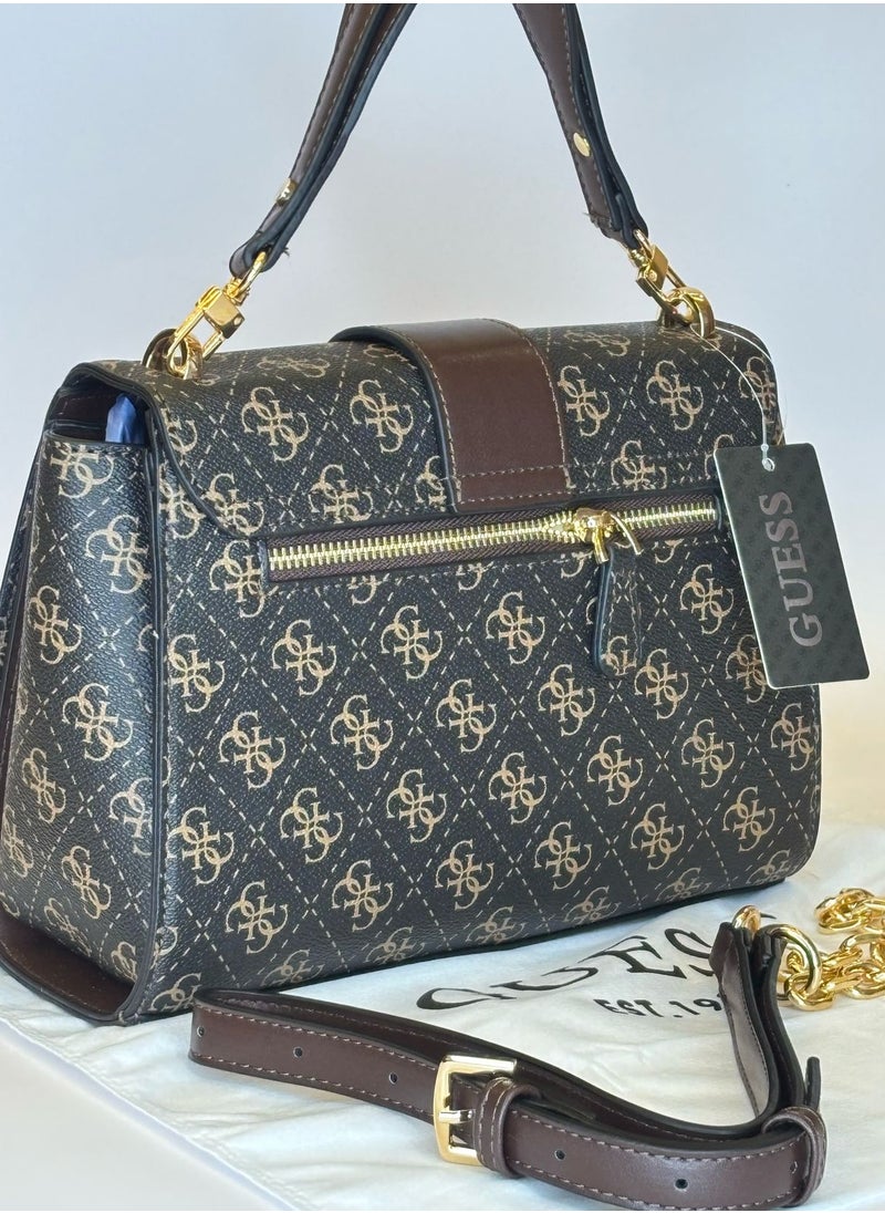 GUESS - Guess Women's Signature Monogram Flap Satchel with Strap - Image 1