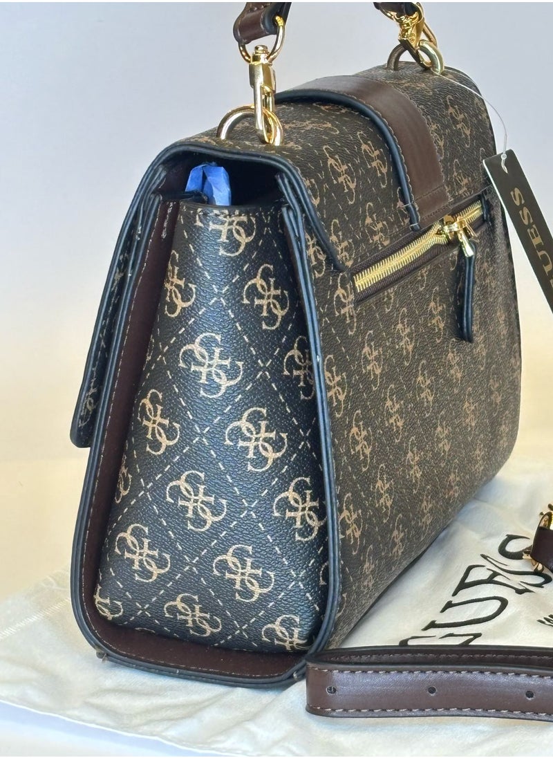 GUESS - Guess Women's Signature Monogram Flap Satchel with Strap - Image 1
