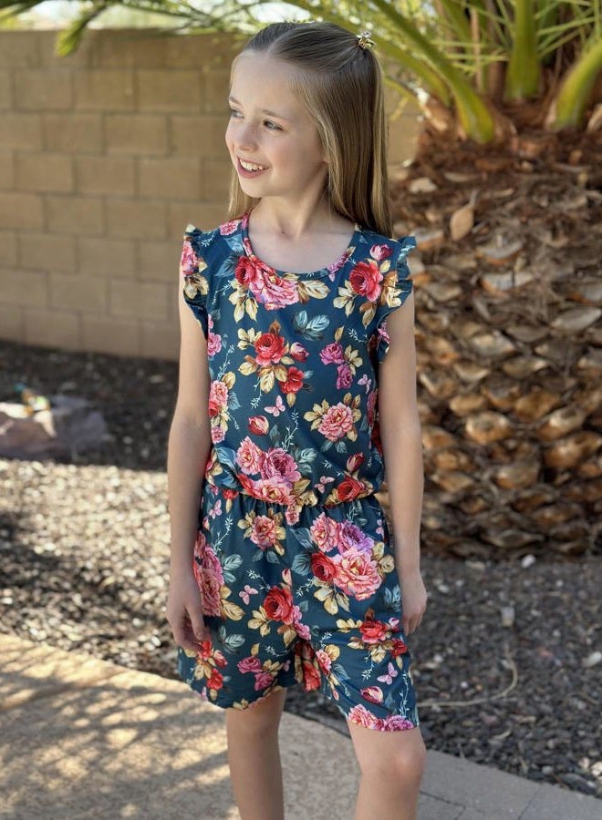 Kimoda Girls Flower Rompers Size 6 7 Ruffle Sleeve Floral Jumpsuits with Side Pockets Summer Outfits for Girls - Image 5