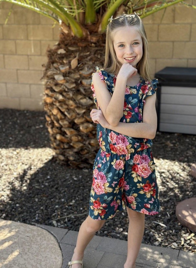 Kimoda Girls Flower Rompers Size 6 7 Ruffle Sleeve Floral Jumpsuits with Side Pockets Summer Outfits for Girls - Image 3