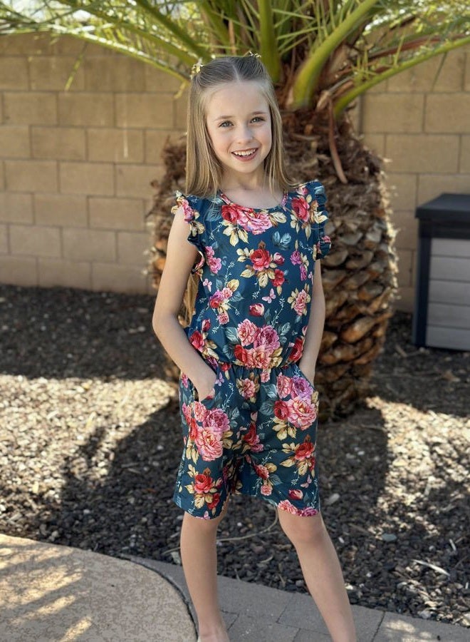 Kimoda Girls Flower Rompers Size 6 7 Ruffle Sleeve Floral Jumpsuits with Side Pockets Summer Outfits for Girls - Image 4