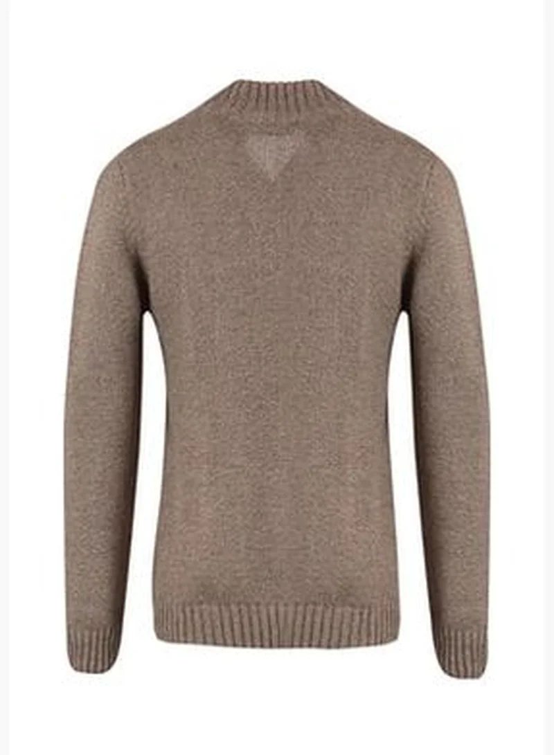 trendyol Men's Mink Slim Fit Half Turtleneck Button Knitwear Sweater