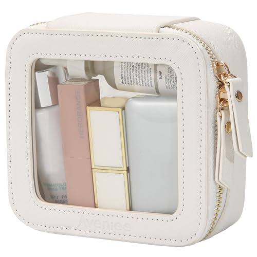 Aveniee Clear Makeup Bag Small, Mini Travel Toiletry Bag Cosmetic Bags Organizer, TSA Approved Clear Makeup Case Pouch with Zipper, Car Essentials for Women Men,White - Image 1