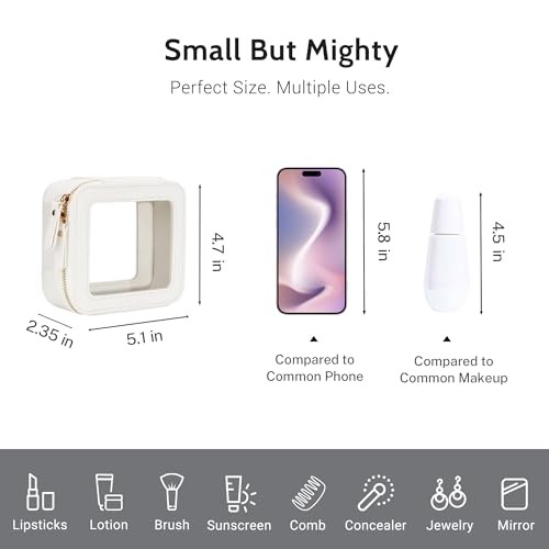 Aveniee Clear Makeup Bag Small, Mini Travel Toiletry Bag Cosmetic Bags Organizer, TSA Approved Clear Makeup Case Pouch with Zipper, Car Essentials for Women Men,White - Image 4