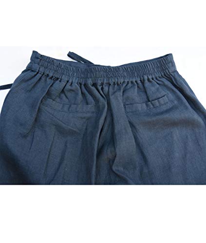 IXIMO Women's Tapered Pants 100% Linen Drawstring Back Elastic Waist Pants Trousers with Pockets Gray Blue XL - Image 2
