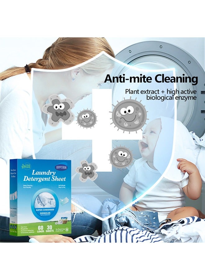 APPTRIN 30 Pcs Laundry Detergent Sheets, Up to 60 Washes, Eco-Friendly Laundry Soap Tablets, Concentrated Liquidless Laundry Soap, Suitable for Washing Machines, Travel, and Home Clothes, Fresh Scent Bubble Paper - Image 2