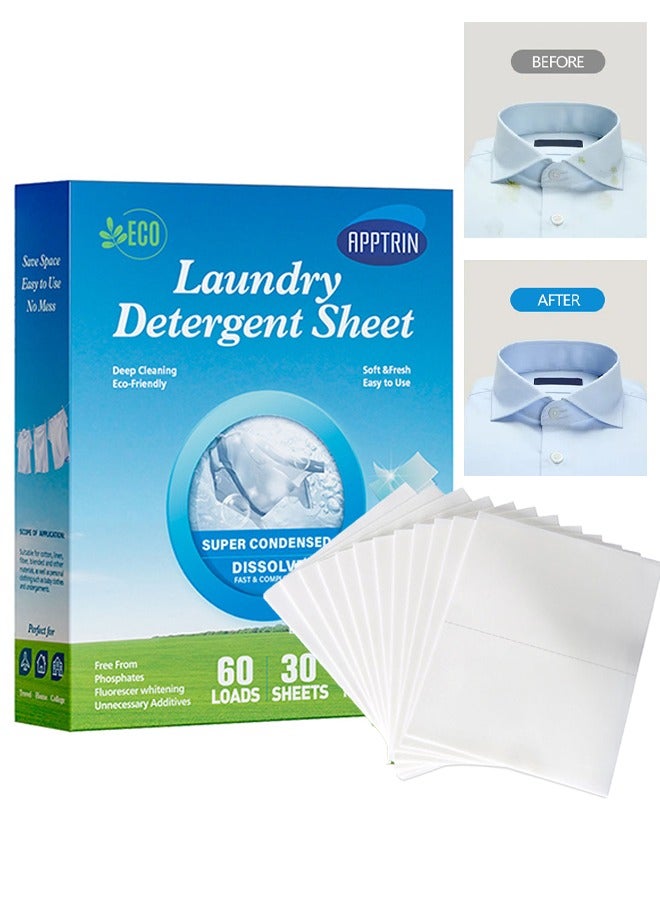 APPTRIN 30 Pcs Laundry Detergent Sheets, Up to 60 Washes, Eco-Friendly Laundry Soap Tablets, Concentrated Liquidless Laundry Soap, Suitable for Washing Machines, Travel, and Home Clothes, Fresh Scent Bubble Paper - Image 1