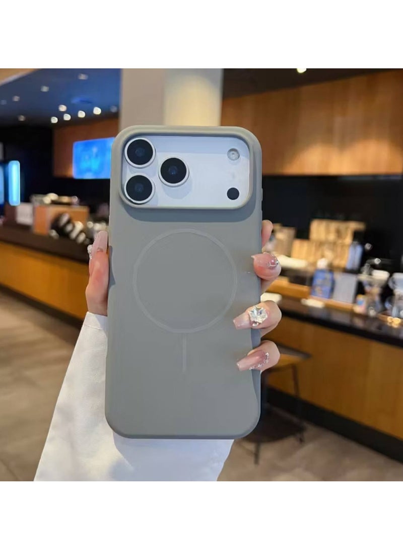 جراب سيليكون لجهاز iPhone 17 Pro مع MagSafe، يدعم الشحن المغناطيسي، جراب سيليكون سائل رفيع، حماية من الصدمات، (رمادي).