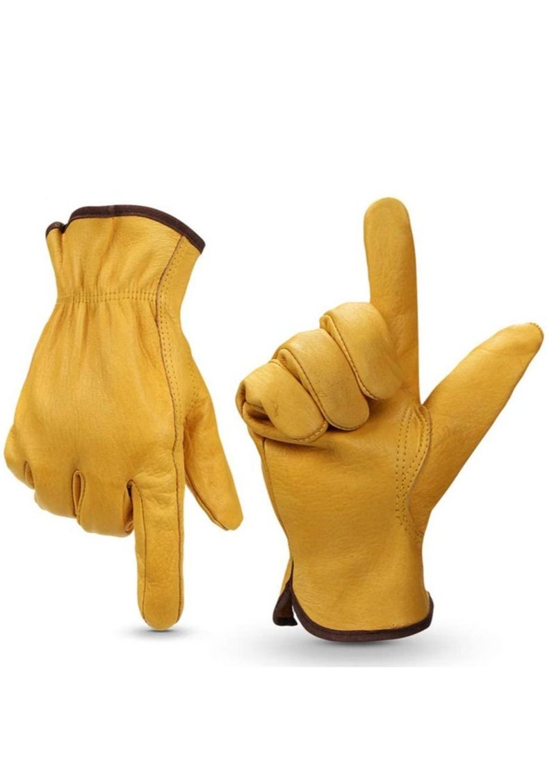 SYOSI Heavy Duty Welding Gloves for Men and Women Leather Working Gloves Fireplace Accessories Gloves Yellow 1pair Leather Work Gloves For Men and Women Gardening Gloves  - Image 2