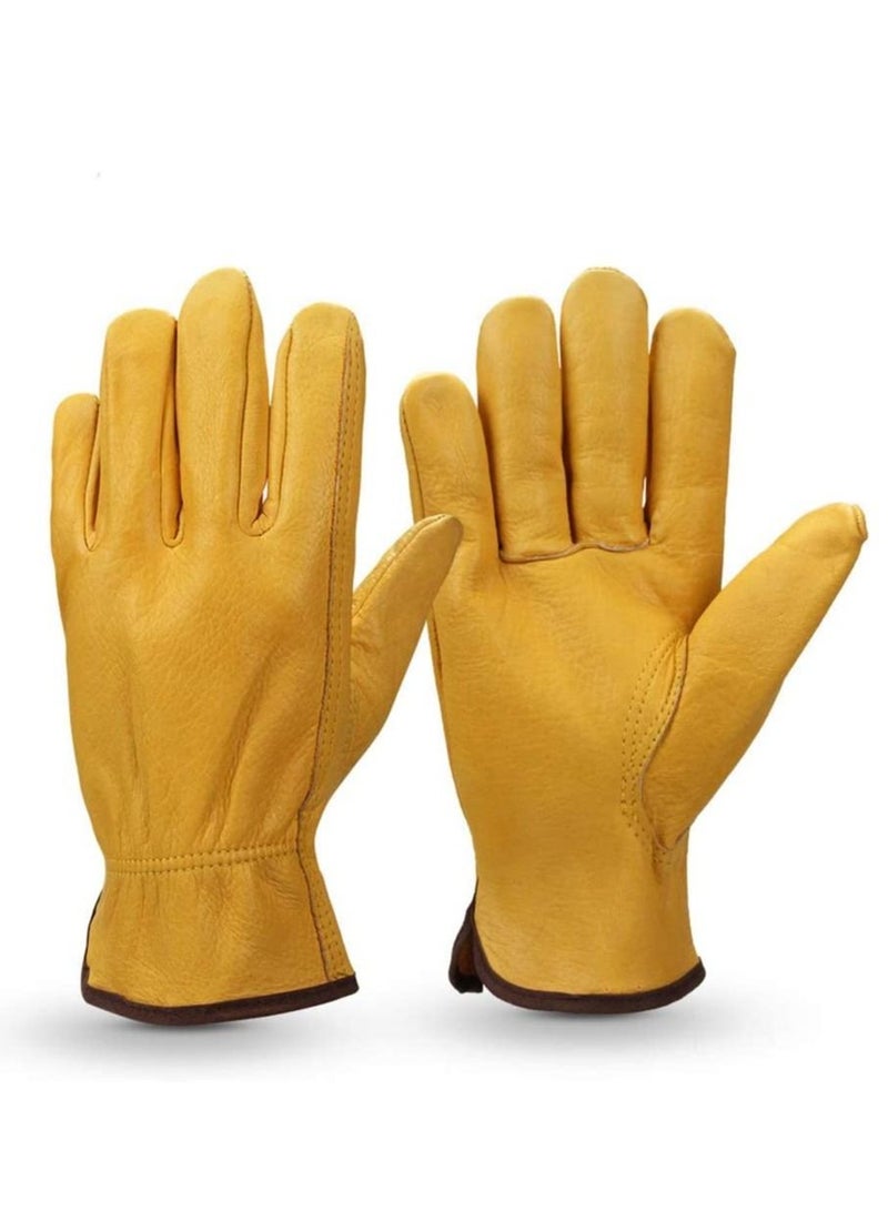 SYOSI Heavy Duty Welding Gloves for Men and Women Leather Working Gloves Fireplace Accessories Gloves Yellow 1pair Leather Work Gloves For Men and Women Gardening Gloves  - Image 1