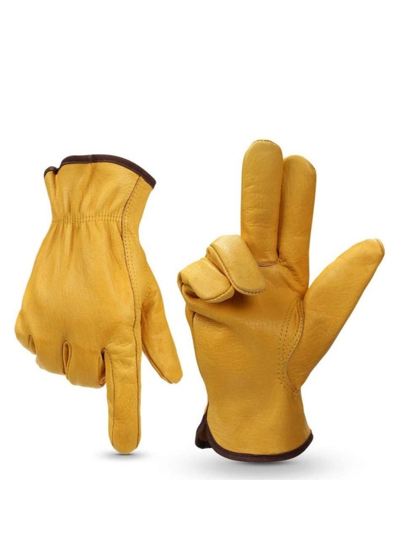 SYOSI Heavy Duty Welding Gloves for Men and Women Leather Working Gloves Fireplace Accessories Gloves Yellow 1pair Leather Work Gloves For Men and Women Gardening Gloves  - Image 3
