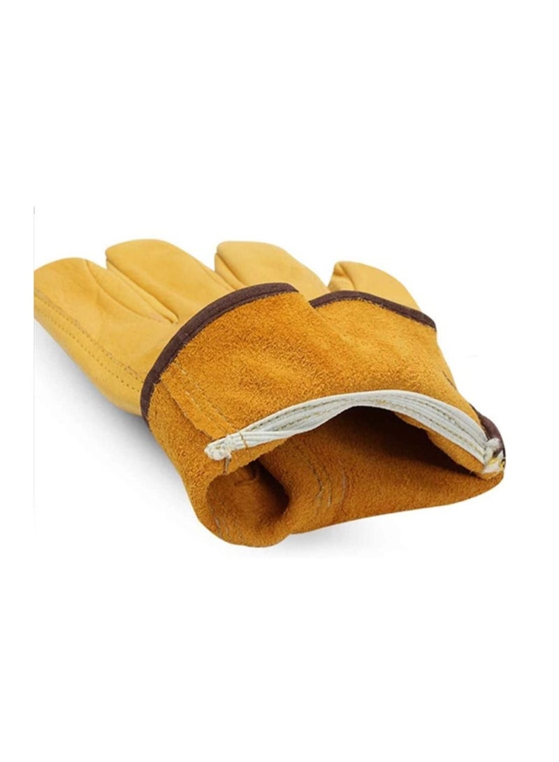 SYOSI Heavy Duty Welding Gloves for Men and Women Leather Working Gloves Fireplace Accessories Gloves Yellow 1pair Leather Work Gloves For Men and Women Gardening Gloves  - Image 5