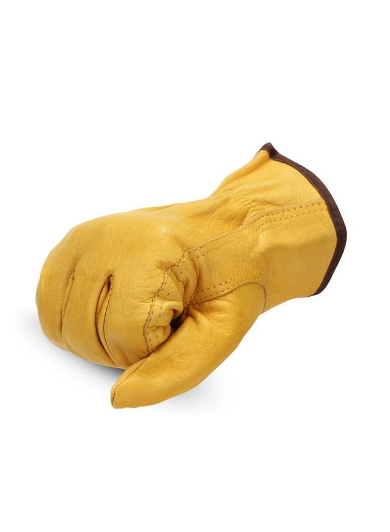 SYOSI Heavy Duty Welding Gloves for Men and Women Leather Working Gloves Fireplace Accessories Gloves Yellow 1pair Leather Work Gloves For Men and Women Gardening Gloves  - Image 4