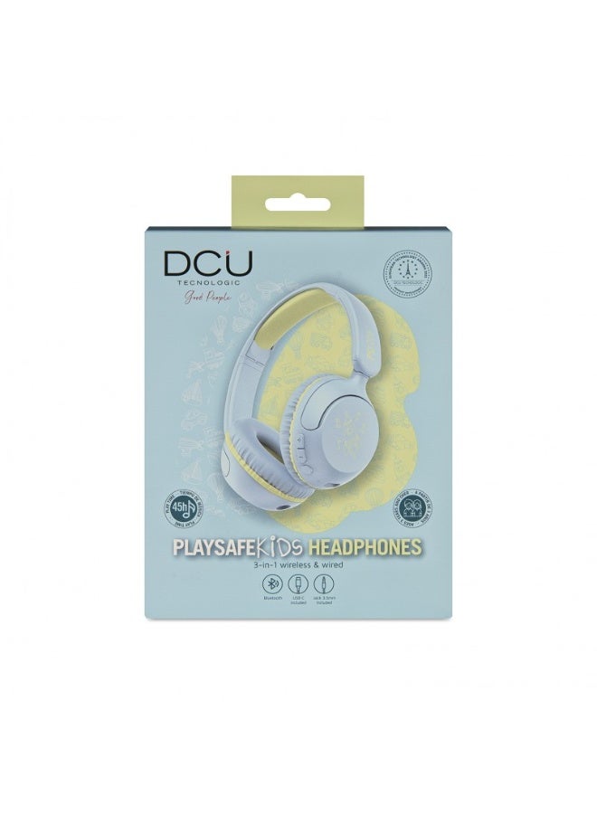 DCU TECNOLOGIC DCU Kids Wireless Headphones with Bluetooth, 45 Hours Playtime, Fast Charging, ENC Microphone, Foldable Design, AUX & USB-C, Blue - Image 2