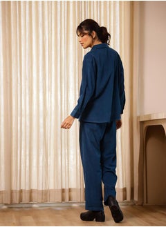 sanskrutihomes Corduroy Long Sleeve Shirt and Pyjama Pants Set by Styli  - Image 2