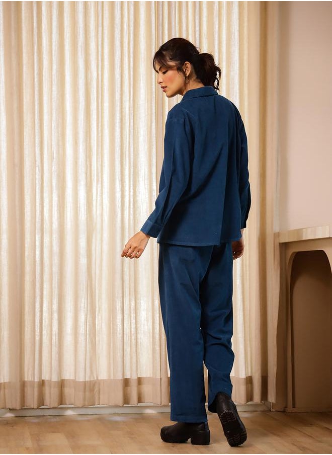 sanskrutihomes - Corduroy Long Sleeve Shirt and Pyjama Pants Set by Styli - Image 1
