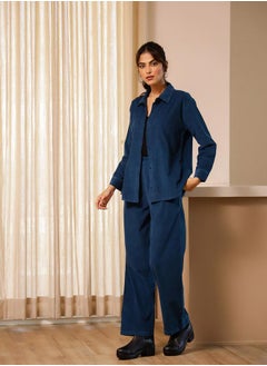 Corduroy Long Sleeve Shirt and Pyjama Pants Set by Styli