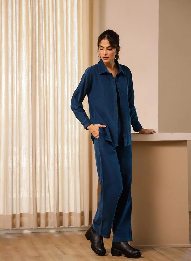 sanskrutihomes Corduroy Long Sleeve Shirt and Pyjama Pants Set by Styli