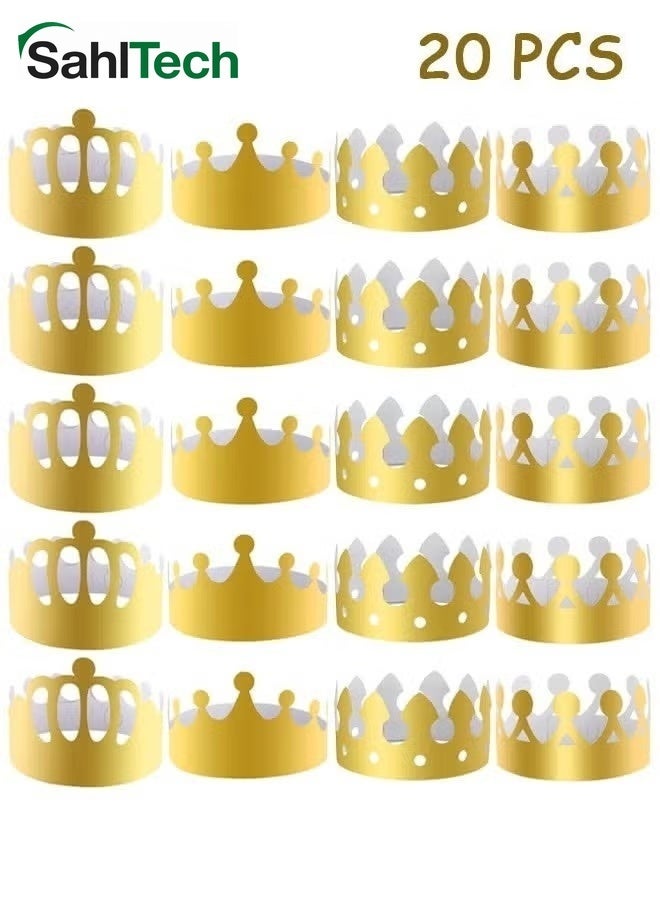 SahlTech 20-Piece Gold Paper Crown Set, 4 Adjustable Styles for Birthday Parties, Queen-Themed Events, Jubilee Decorations, Celebrations & Party Favors - Image 1