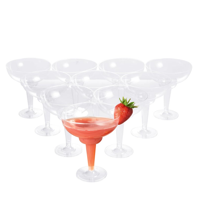 MATANA 10 Elegant Hard Plastic Margarita Cocktail Glasses 360ml  Transparent Sturdy  Reusable  Daiquiri Martini Glasses for Weddings Birthdays Christmas  Outdoor Parties