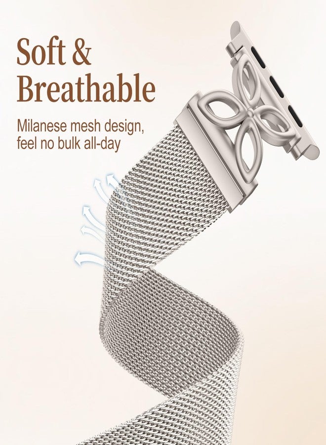 Getino Mesh Loop Compatible with Apple Watch Bands for Women 40mm 41mm 42mm 44mm 45mm 46mm 49mm 38mm Series 11 10 9 8 7 6 5 4 3 2 SE Ultra, Metal Stainless Steel Magnetic Strap iWatch Bands, Starlight - Image 4