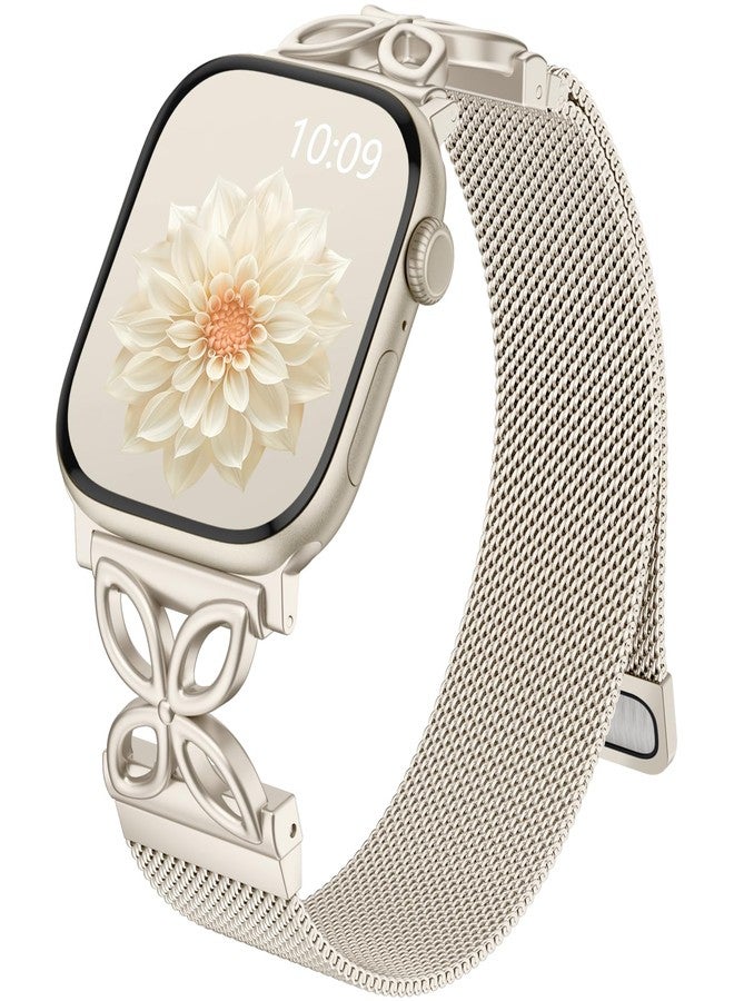 Getino Mesh Loop Compatible with Apple Watch Bands for Women 40mm 41mm 42mm 44mm 45mm 46mm 49mm 38mm Series 11 10 9 8 7 6 5 4 3 2 SE Ultra, Metal Stainless Steel Magnetic Strap iWatch Bands, Starlight - Image 1