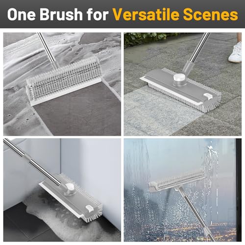 EHADOO Floor Scrub Brush with Long Handle: 3 in 1 Heavy-Duty Floor Scrubber Brush with Squeegee for Cleaning Tile Bathroom Deck Kitchen Patio - Gray - Image 4