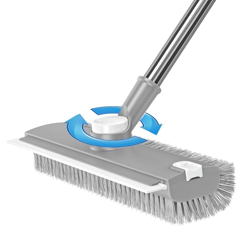 EHADOO Floor Scrub Brush with Long Handle: 3 in 1 Heavy-Duty Floor Scrubber Brush with Squeegee for Cleaning Tile Bathroom Deck Kitchen Patio - Gray - Image 1